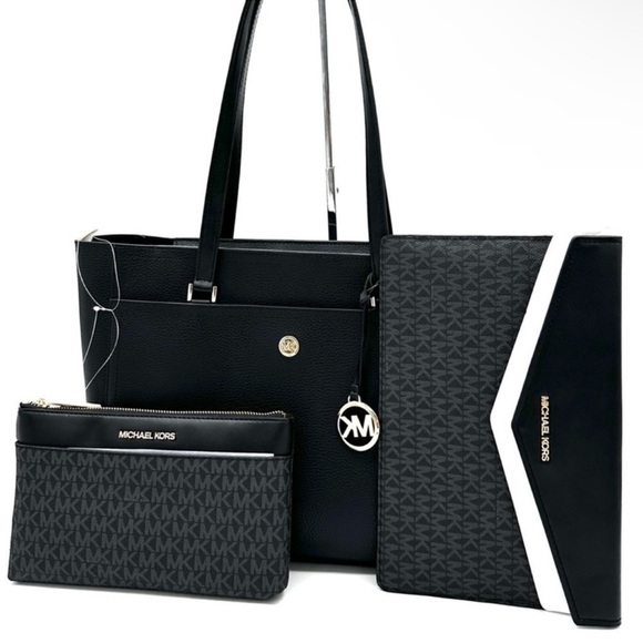 Michael Kors Maisie Large Pebbled Leather 3-in-1 Tote Bag Black/Gold